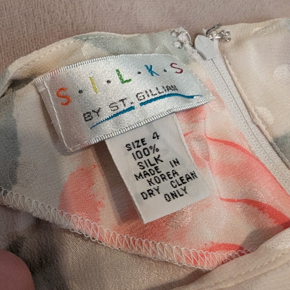 Vintage 1980's Silks By St. Gillian Cream Roses Floral 100% Silk Dress Size 4 - Picture 5 of 13